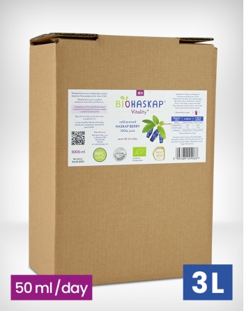 3L medalowy BIO sok z jagody kamczackiej (haskap) BIOHASKAP ® Vitality PLUS, źródło potasu, worek z kranikiem