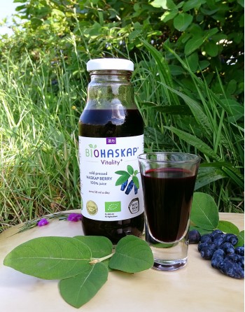 4 x 300 ML medalowy BIO sok z jagody kamczackiej (haskap) BIOHASKAP ® Vitality +, źródło potasu